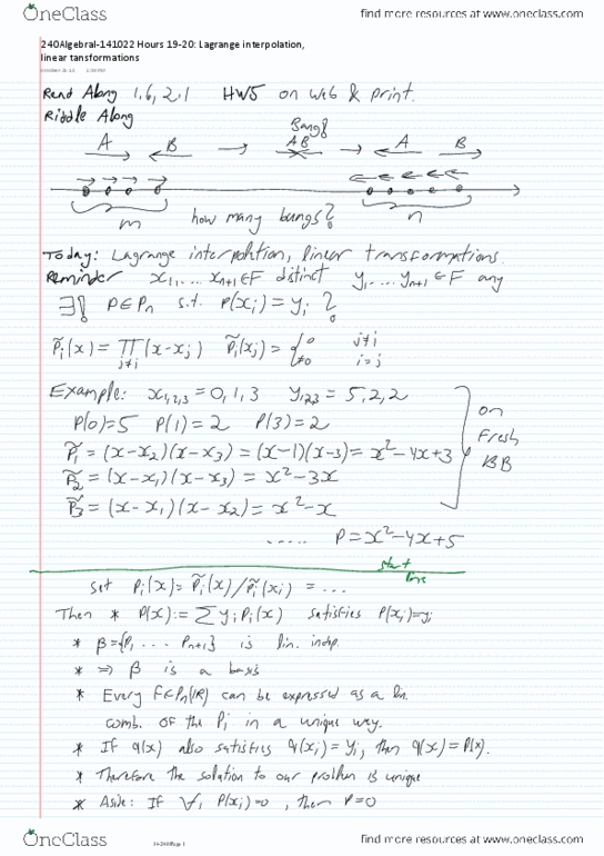 MAT240H1 Lecture Notes - Lecture 13: Lagrange Polynomial, Isomorphism, Linear Map thumbnail