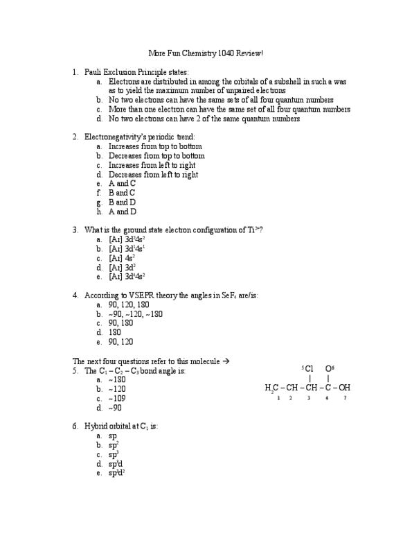 CHEM 1040 Final: Chemistry 1040 Exam Review - OneClass