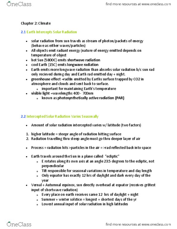 BIO120H1 Chapter Notes - Chapter 2: Photosynthetically Active Radiation, Shortwave Radiation, Radiant Energy thumbnail