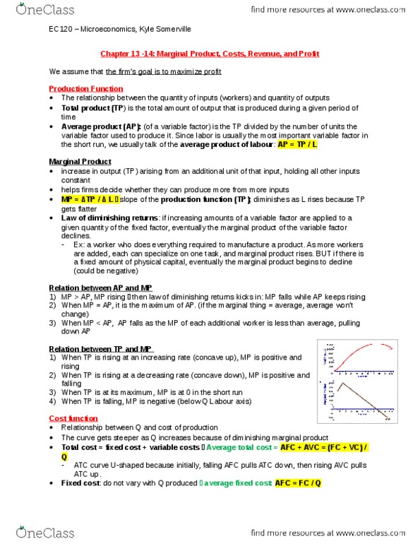 EC120 Chapter Notes - Chapter 13-14: Marginal Revenue, Average Variable Cost, Average Cost thumbnail