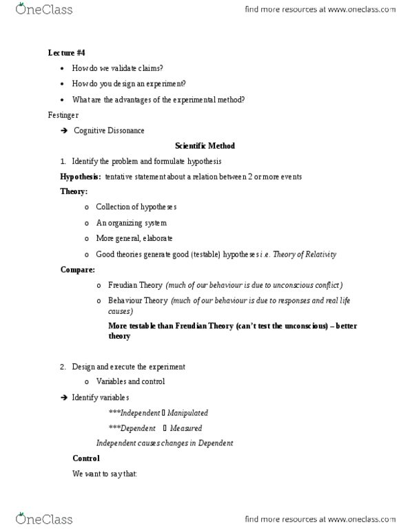 Psychology 1000 Lecture Notes - Lecture 4: When Prophecy Fails, Kinsey Reports, Scientific Method thumbnail