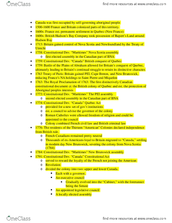 POLB50Y3 Chapter Notes - Chapter 13: Judicial Independence, Battle Of The Plains Of Abraham, Charlottetown Conference thumbnail