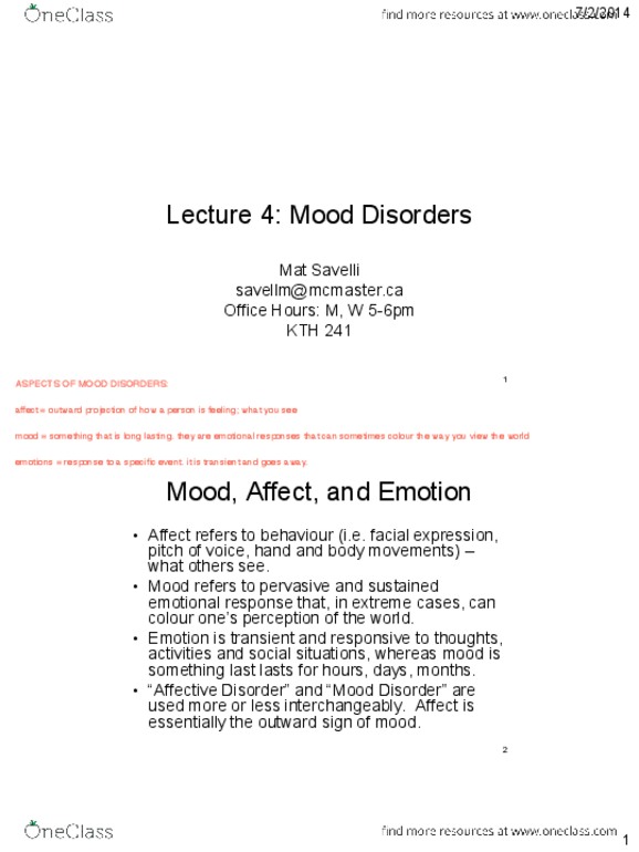 HLTHAGE 2G03 Lecture Notes - Lecture 4: Major Depressive Episode, Major Depressive Disorder, Oppositional Defiant Disorder thumbnail