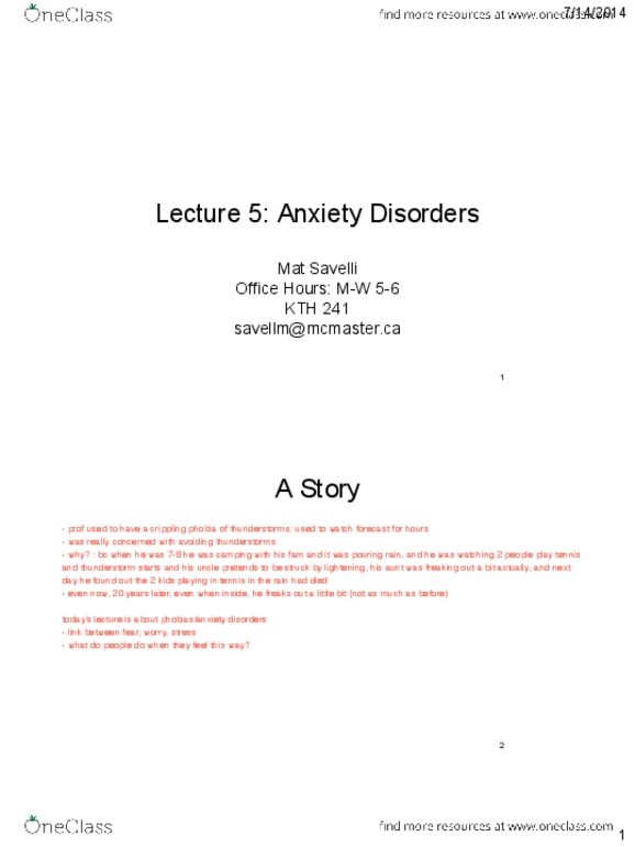 HLTHAGE 2G03 Lecture Notes - Lecture 5: Obsessive–Compulsive Disorder, Social Anxiety Disorder, Generalized Anxiety Disorder thumbnail