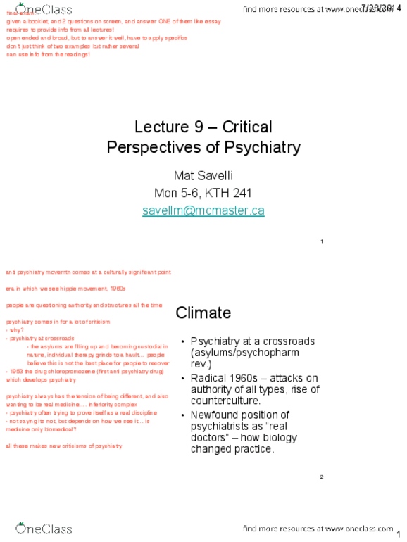 HLTHAGE 2G03 Lecture Notes - Lecture 9: Thomas Szasz, Biological Psychiatry, Anti-Psychiatry thumbnail