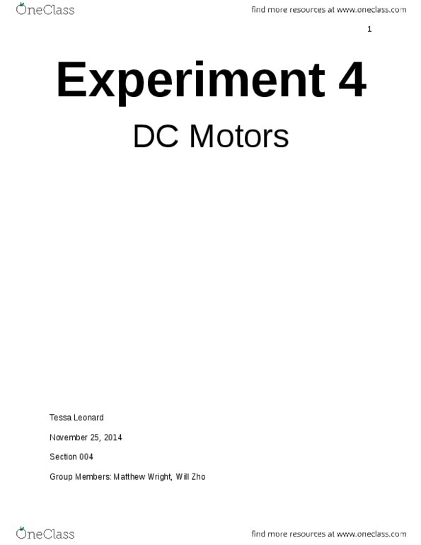 Biology 2485B Chapter Notes -Dc Motor, Potentiometer, Dynamometer thumbnail