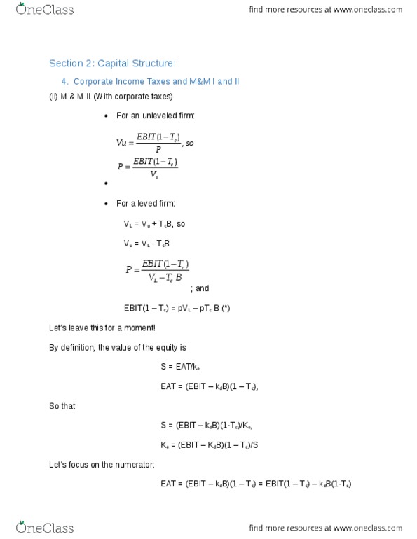 COMMERCE 3FA3 Lecture Notes - Lecture 9: Capital Structure thumbnail