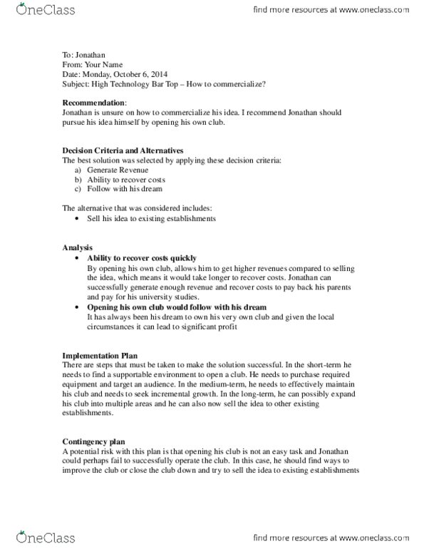 BU111 Final: The Informal Report Example and Format BU111 - OneClass