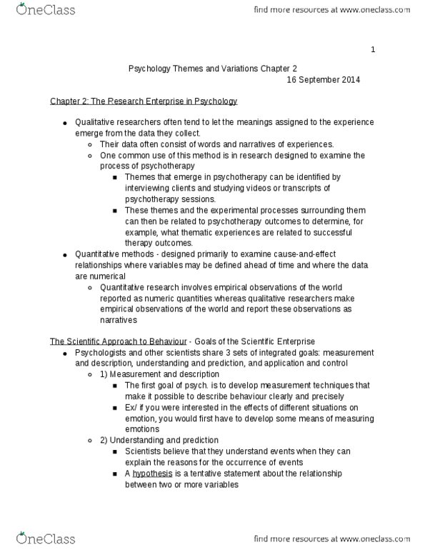 PS101 Chapter Notes - Chapter 2: Clinical Psychology, Operational Definition, Psych thumbnail