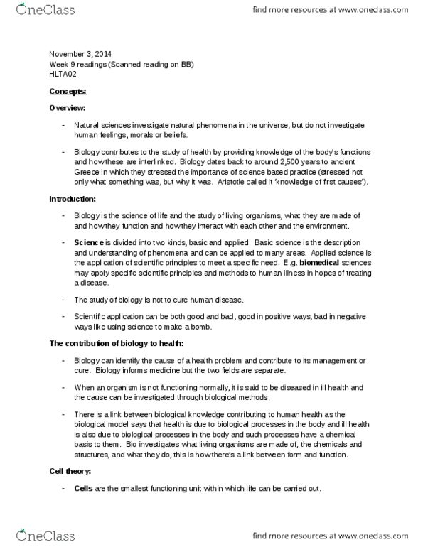 HLTB21H3 Lecture Notes - Lecture 9: Applied Science, Scientific Method, Institute For Operations Research And The Management Sciences thumbnail