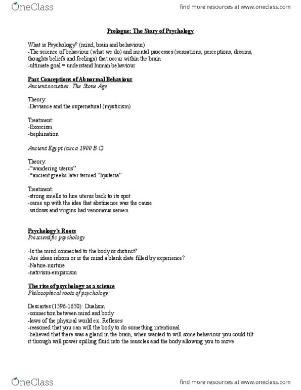 PSY 1101 Chapter Notes -Occipital Lobe, Parietal Lobe, Frontal Lobe thumbnail