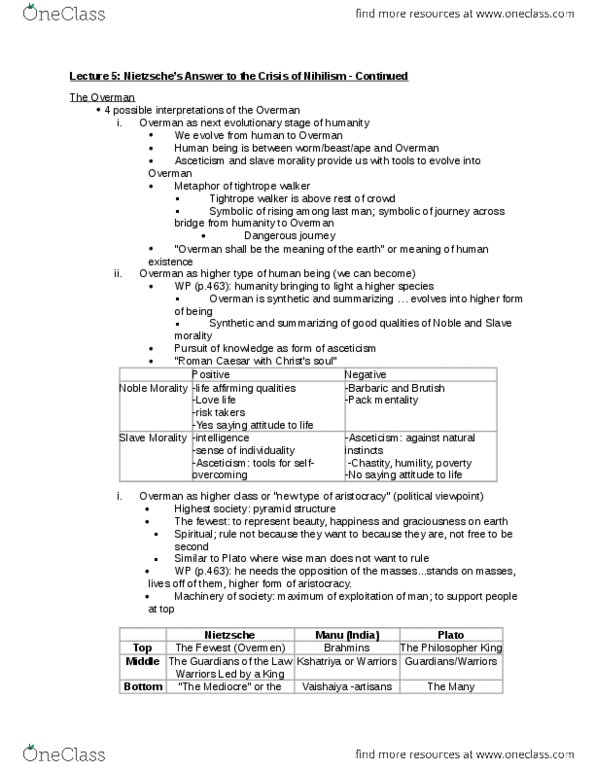 PHL220H5 Lecture Notes - Lecture 5: Tightrope Walking, Eternal Return, Chandala thumbnail