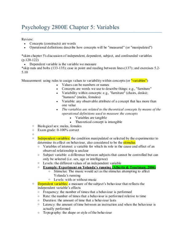 Psychology 2810 Chapter Notes - Chapter 5: Dependent And Independent Variables, Criterion Validity, Content Validity thumbnail