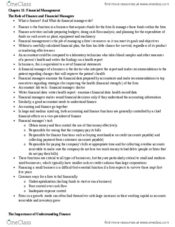 MGM101H5 Chapter Notes - Chapter 11: Cash Flow, Financial Plan, Commercial Finance thumbnail