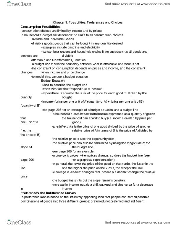 ECON101 Chapter Notes - Chapter 9: Inferior Good, Normal Good, Indifference Curve thumbnail