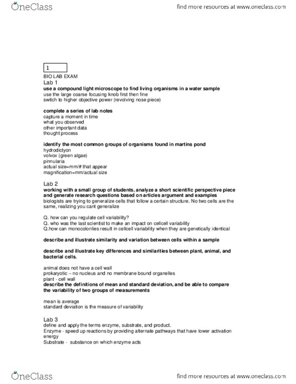 BIOL 1010 Midterm: BIO LAB EXAM MIDTERM.docx - OneClass