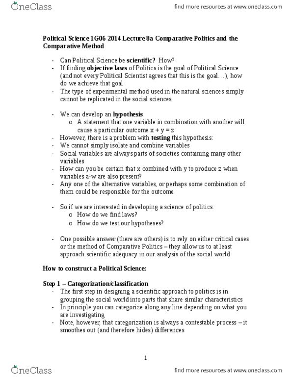 POLSCI 1G06 Lecture Notes - Lecture 8: Dependent And Independent Variables thumbnail