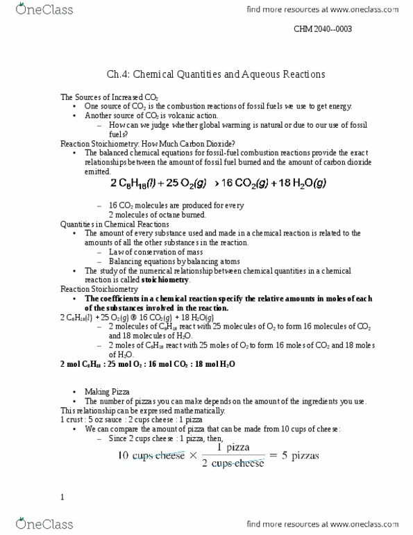 CHM 2040 Lecture Notes - Lecture 4: Limiting Reagent, Burette, Spectator Ion thumbnail