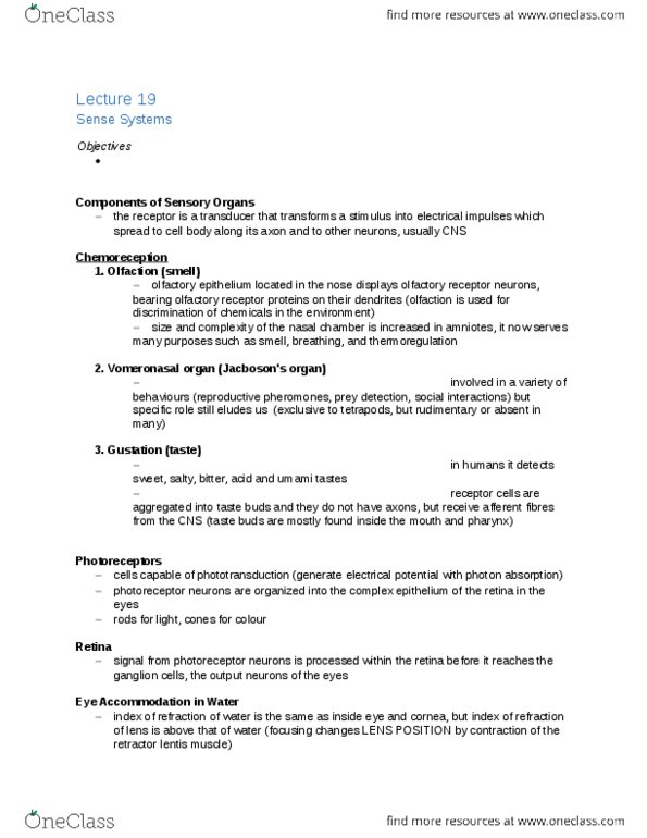 ZOO 2090 Lecture Notes - Lecture 19: Platypus, Oval Window, Golgi Tendon Organ thumbnail