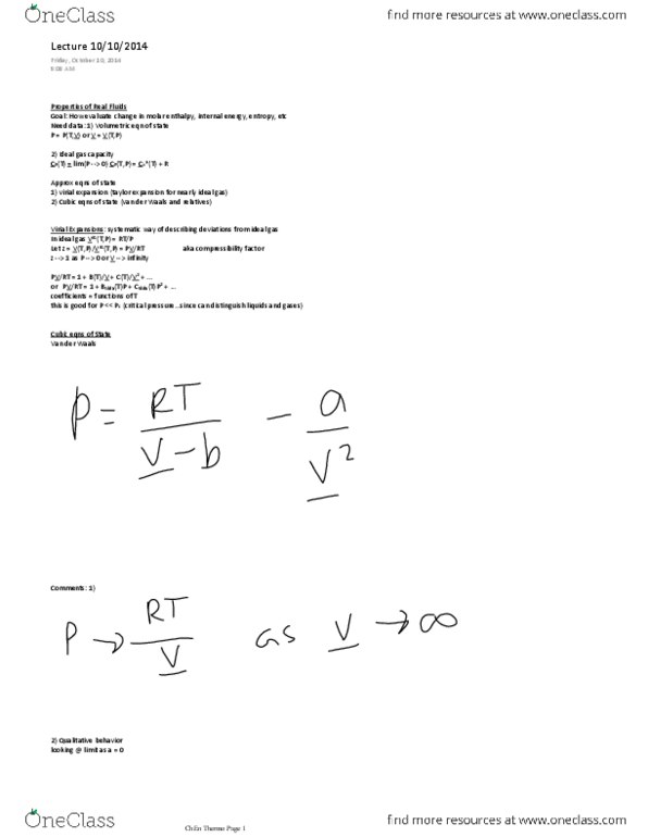 CHEN 3101 Lecture Notes - Lecture 16: Ne Win, Ideal Gas thumbnail