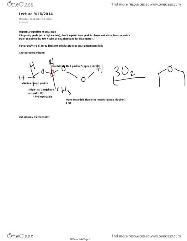 CHEM 2312H Lecture Notes - Lecture 16: Ethyl Acetate, Nmr Tube thumbnail