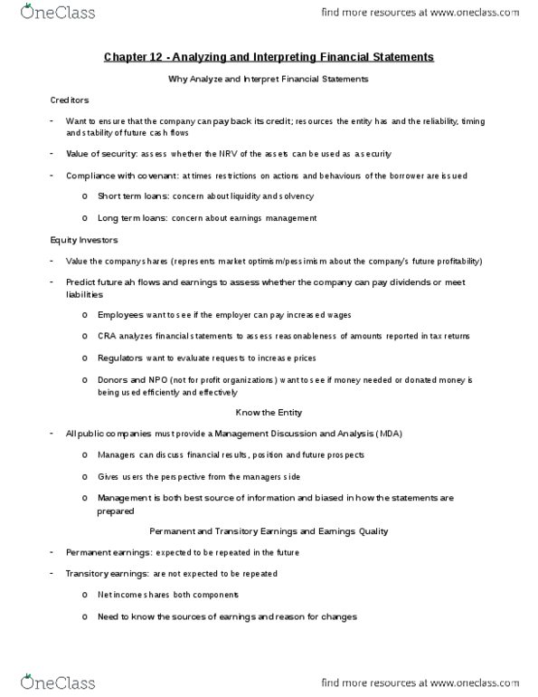 ACTG 2011 Chapter Notes - Chapter 12: Current Asset, Financial Statement, Earnings Management thumbnail