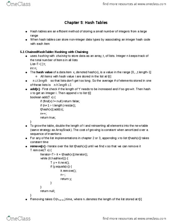 COMP 2402 Chapter Notes - Chapter 5: Hash Table, Linear Search, Open Addressing thumbnail