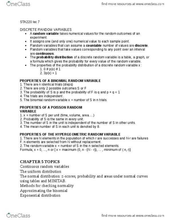 STA220H5 Lecture Notes - Lecture 7: Statistical Parameter, Central Limit Theorem, Exponential Distribution thumbnail