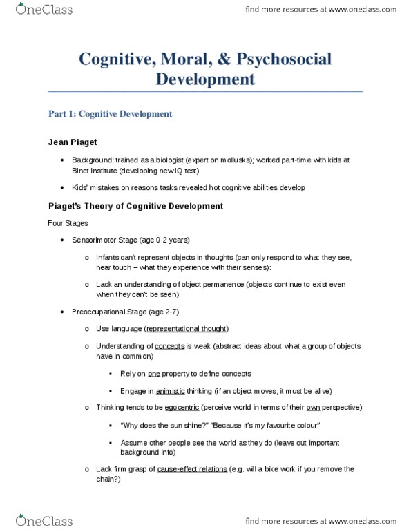 Psychology 2035A/B Lecture Notes - Lecture 5: Intelligence Quotient, Social Contract, Animism thumbnail