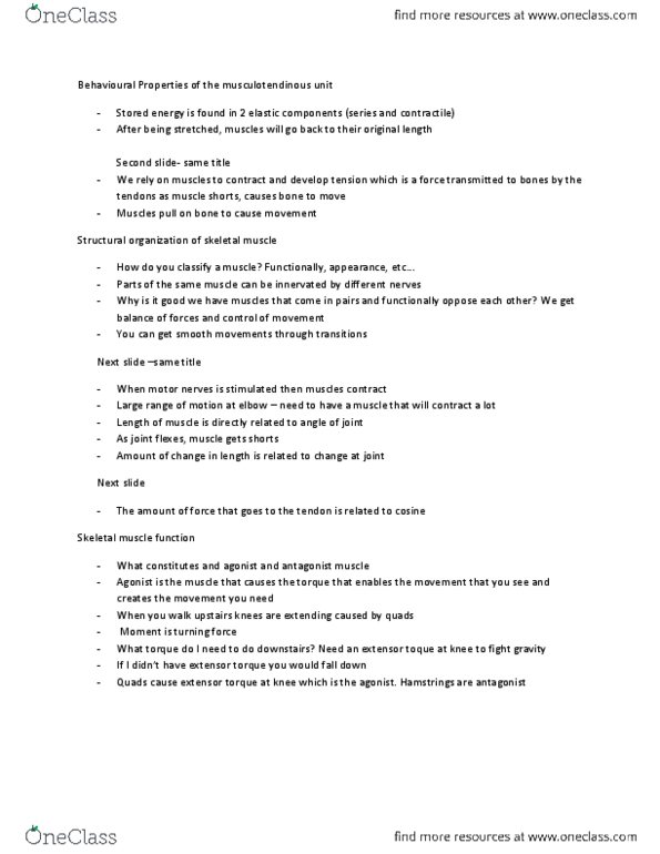 KINE 3030 Lecture Notes - Lecture 8: Agonist, Skeletal Muscle, Hamstring thumbnail