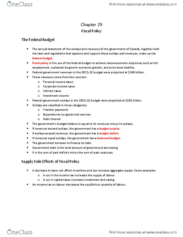 Economics 1022A/B Chapter Notes - Chapter 29: Potential Output, Production Function, Aggregate Supply thumbnail
