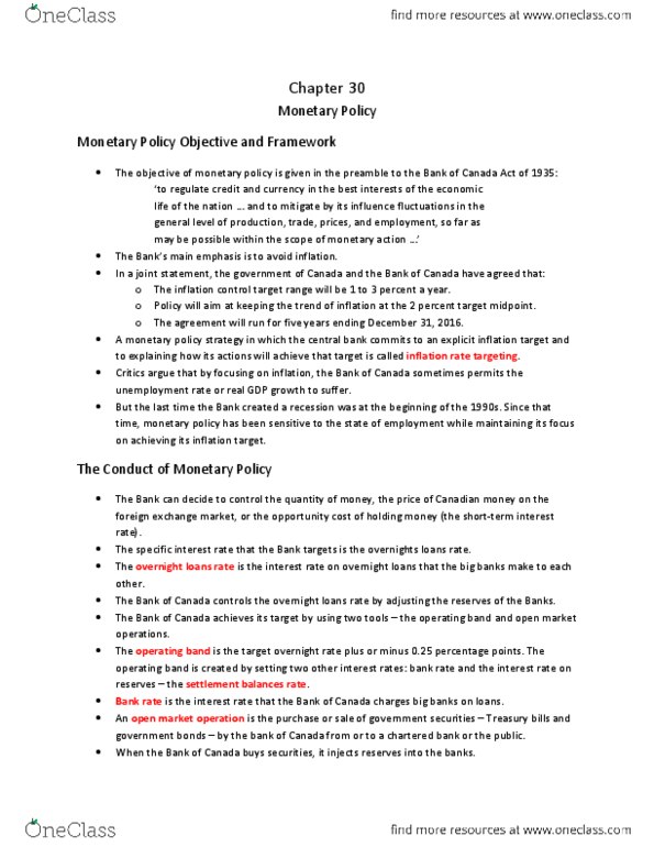 Economics 1022A/B Chapter Notes - Chapter 30: Overnight Rate, Loanable Funds, Real Interest Rate thumbnail