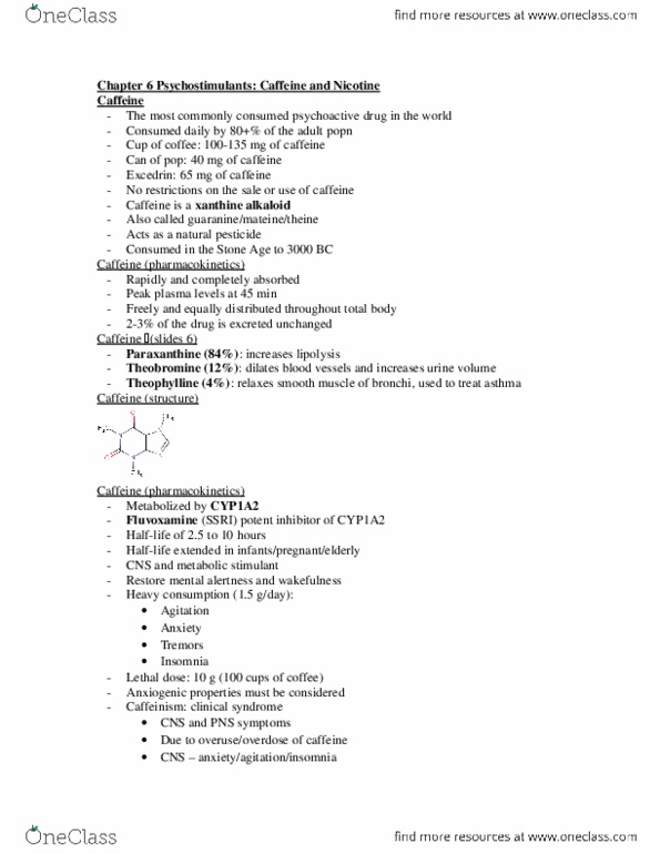 PSYC 3403 Chapter Notes - Chapter 6: Theobromine, Guarana, Bupropion thumbnail