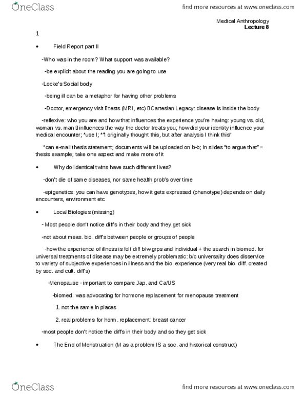 ANTC61H3 Lecture Notes - Lecture 1: Dying Young, Genetic Marker, Penetrance thumbnail