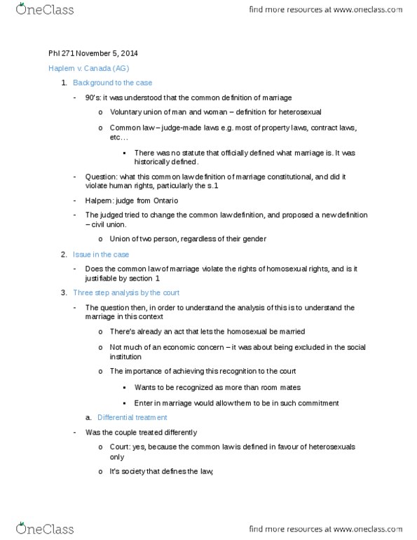 PHL271H1 Lecture Notes - Lecture 14: Section 1 Of The Canadian Charter Of Rights And Freedoms, Parenting thumbnail