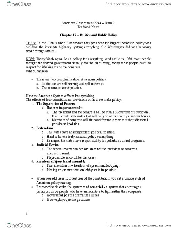 Political Science 2244E Chapter : American Government Term 2 Textbook Notes.docx thumbnail