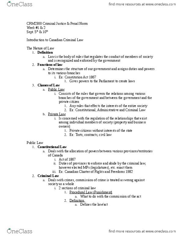 CRM 2300 Lecture Notes - Lecture 1: Mens Rea, Age Of Enlightenment, Indictable Offence thumbnail
