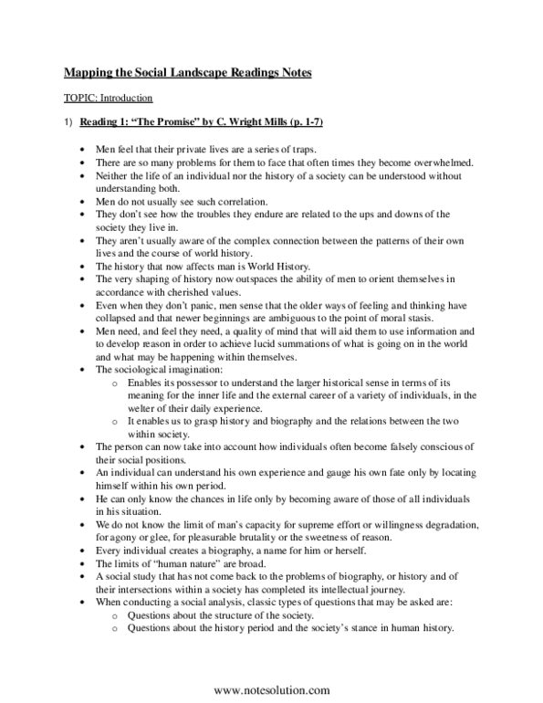 SOCA01H3 Chapter : MSL NOTES ON READINGS 1, 2, 57, 8, 9, 10 thumbnail