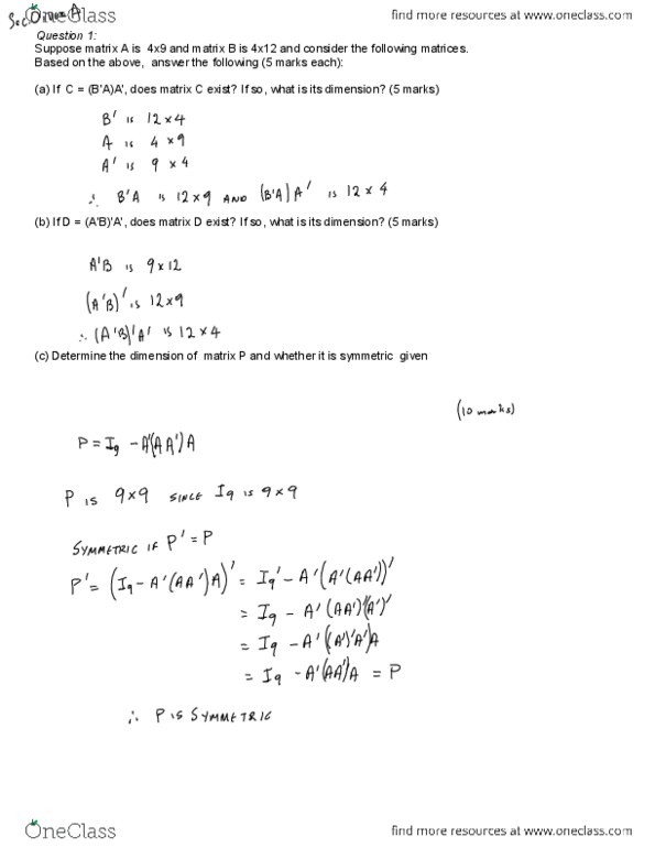 Econ 1540 Study Guide - Fall 2014, Midterm - Orthogonal Matrix