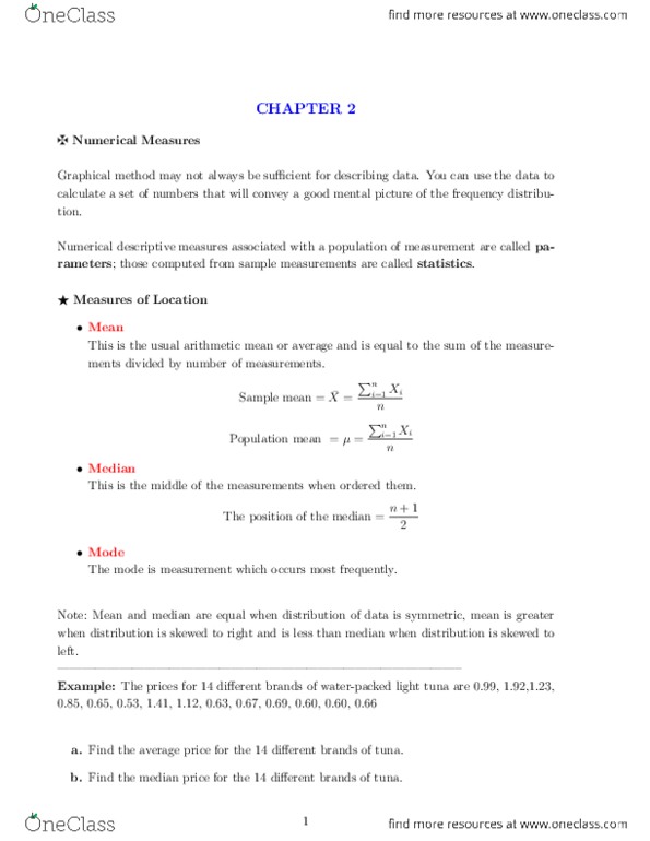 STAT 2507 Chapter Notes - Chapter 2: Standard Deviation, Quartile, Interquartile Range thumbnail