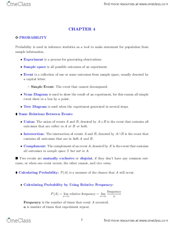 STAT 2507 Chapter Notes - Chapter 4: Standard Deviation, Mutual Exclusivity, Random Variable thumbnail