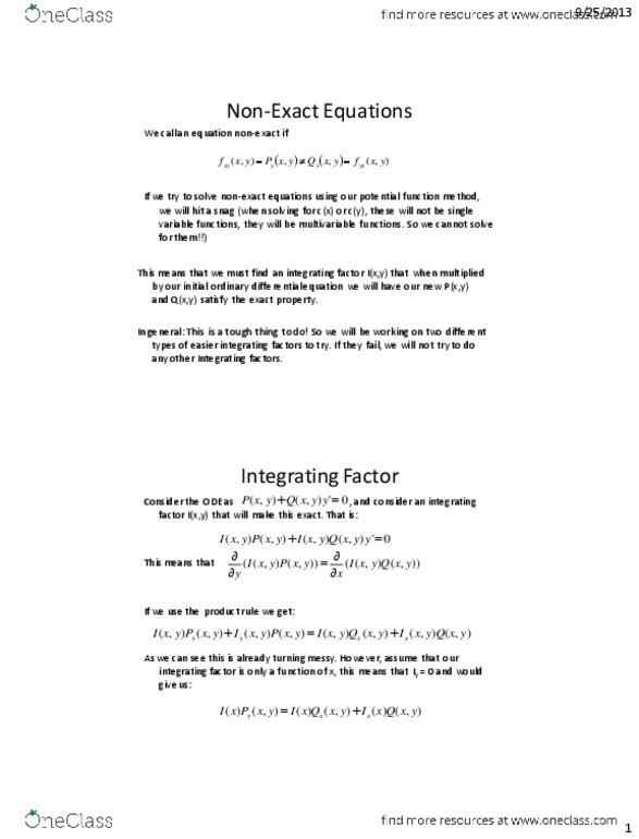 MATH 1005 Lecture Notes - Lecture 9: Integrating Factor thumbnail