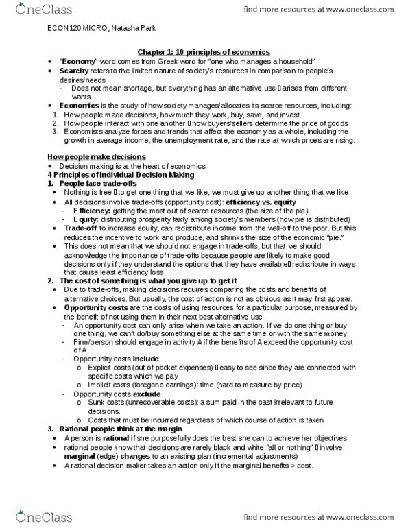 BU111 Chapter Notes - Chapter 1: Marginal Utility, Opportunity Cost, Decision-Making thumbnail