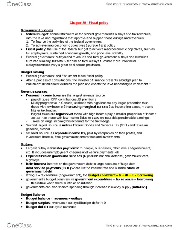 EC140 Chapter Notes - Chapter 29: Tax Wedge, Tax Rate, Budget Constraint thumbnail