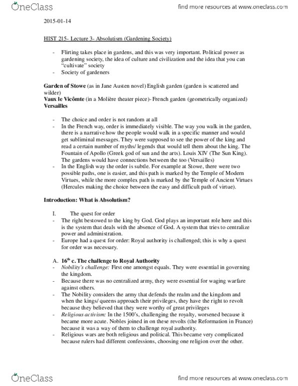 HIST 215 Lecture Notes - Lecture 3: Puritans thumbnail