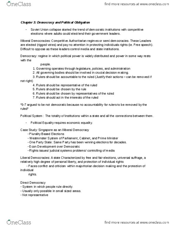 POLI 100 Chapter Notes - Chapter 3: Dissolution Of The Soviet Union, Westminster System, Direct Democracy thumbnail