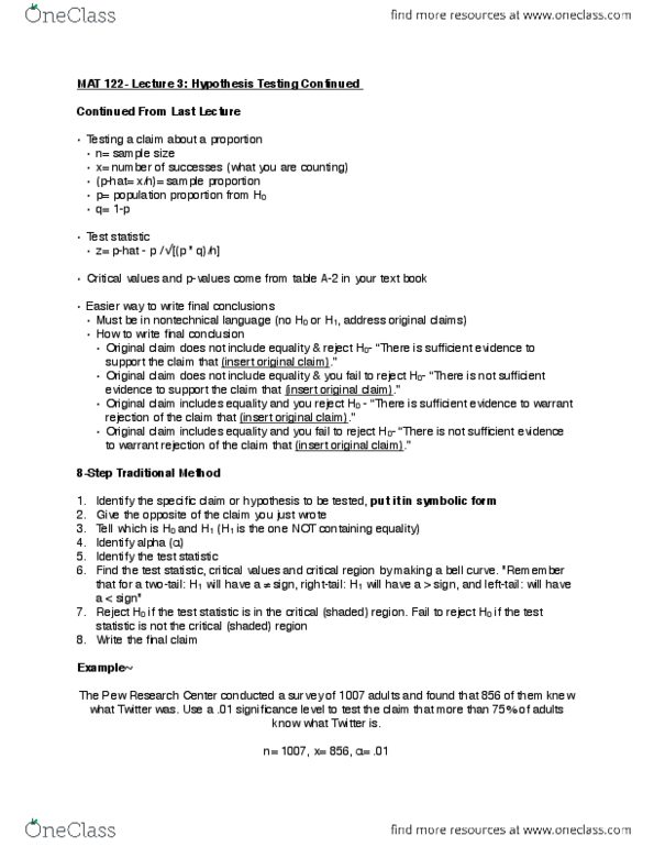 MAT 122 Lecture Notes - Lecture 3: Pew Research Center, Summary Statistics, Standard Deviation thumbnail