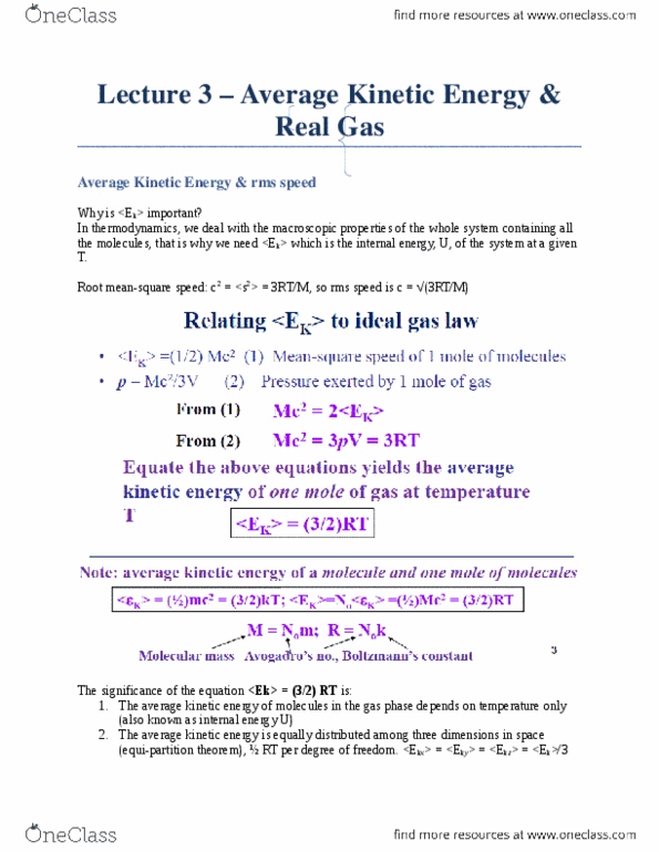 Chemistry 2214A/B Lecture Notes - Lecture 3: Excluded Volume, Ideal Gas, Molar Mass thumbnail