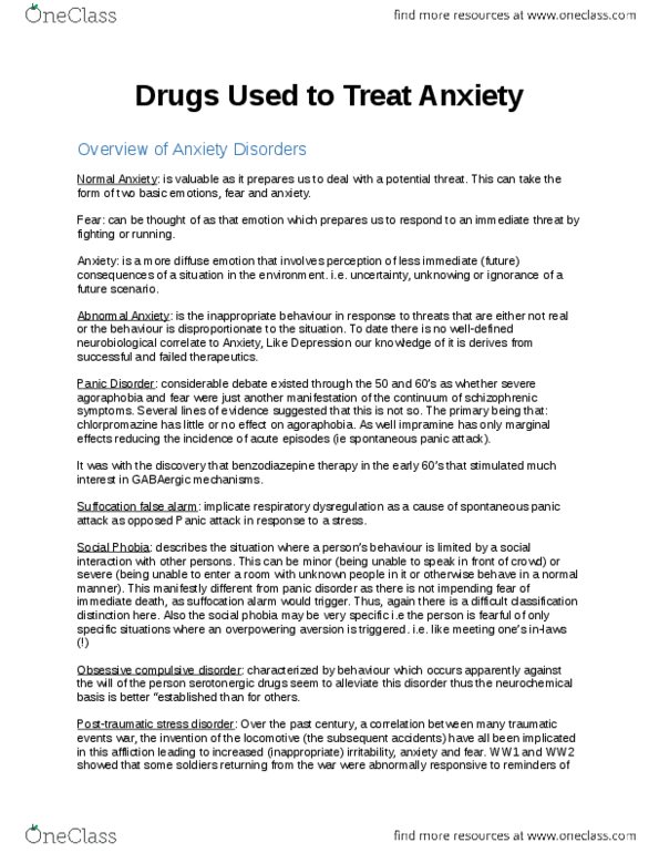 Pharmacology 3620 Lecture Notes - Lecture 17: Anxiogenic, Thalamus, Meta-Chlorophenylpiperazine thumbnail