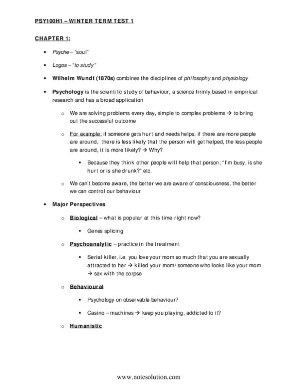 PSY100H1 Chapter 1: Chapter 1 Brief Study Note thumbnail